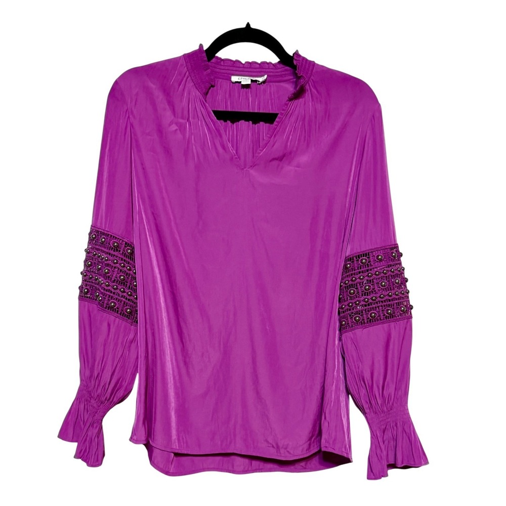Chico's Beaded Sleeve Magenta Blouse